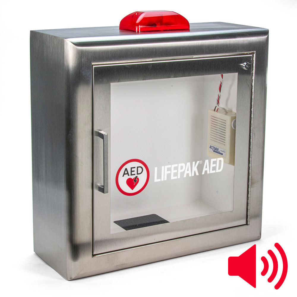 AED Wall Cabinet, With Alarm & Strobe, Surface Mount, Rolled Edges, Stainless Steel (DROP SHIP ONLY)