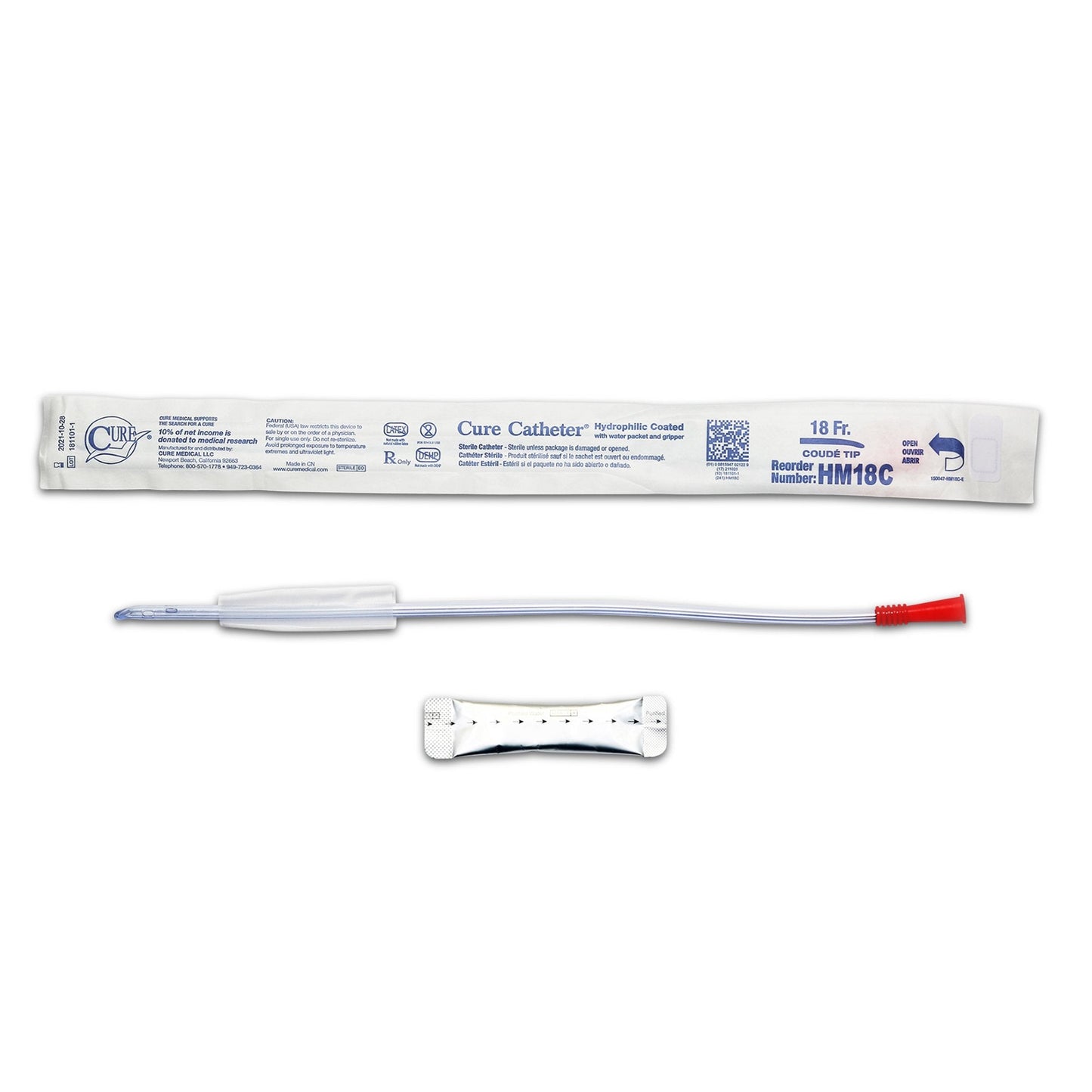 Catheter, Male, Hydrophilic Coated, Single-Use, 16", Coude Tip, 18FR, 30/bx, 10 bx/cs (Continental US Only)