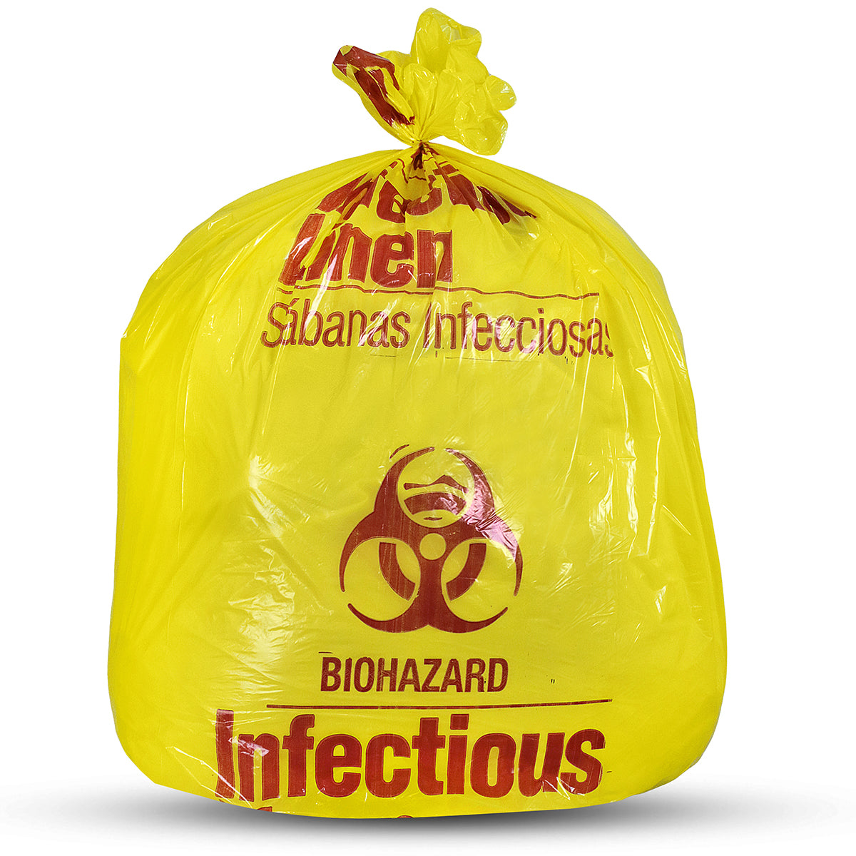 Laundry & Linen Bags, LLDPE Film, 30_" x 41", Print: Infectious Linen, Biohazard, Biohazard Symbol, Color: Yellow/ Red, 1.1 Mil, 20-30 Gal, Coreless Rolls, 25/rl, 10 rl/cs