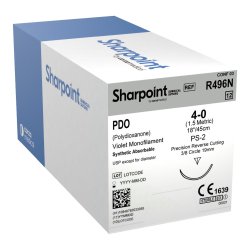PDO Suture, Undyed Monofilament, Fine Reverse Cutting, Size 4-0, 18", 19mm, PS-2, 3/8 Circle, 12/bx