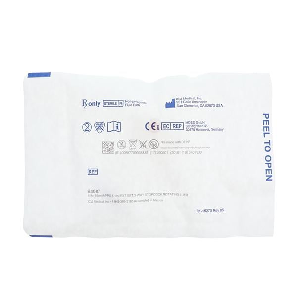 IV Extension Set, 6" Tubing, 3-Way Stopcock, No Filter, Rotating Luer, 50/cs (US Only)