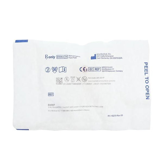 IV Extension Set, 6" Tubing, 3-Way Stopcock, No Filter, Rotating Luer, 50/cs (US Only)