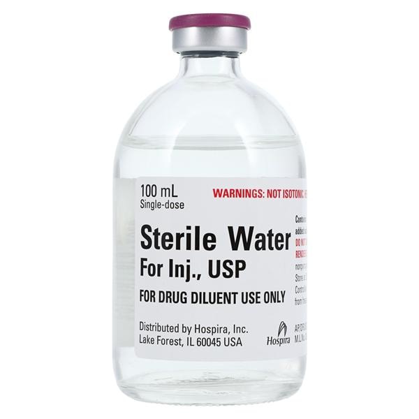 Sterile Water for Injection, USP, 100 ml Vial, Single Dose, Glass Fliptop Vial, 25/bx (Rx) (Item is Non-Returnable) (We must have your Wholesale Drug License on File before shipping this product) (US Only, Excluding IN and ND)