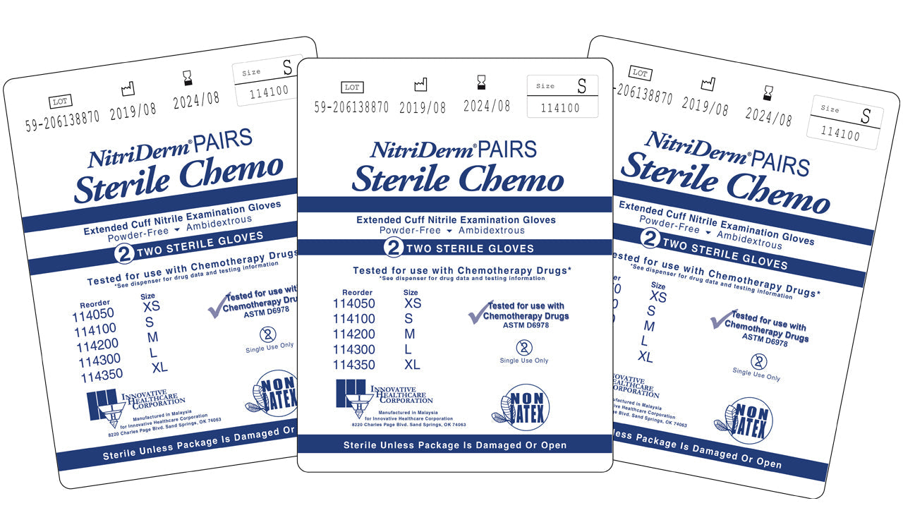 Gloves, Exam, X-Large, Nitrile, Sterile, PF, Chemo Rated, Extended Cuff, Pairs, 50 pr/bx, 4 bx/cs