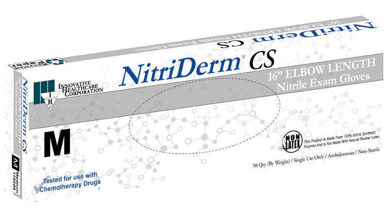 Gloves, Exam, Medium, Nitrile, Chemo,  Non-Sterile, Singles, 16"L Extended Cuff, NFPA Certified, 50/bx, 10 bx/cs