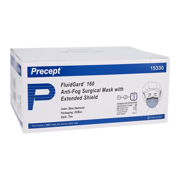 Mask, Surgical, FluidGard 160 Anti-Fog, w/ Extended Shield, Blue Diamond, 100/cs