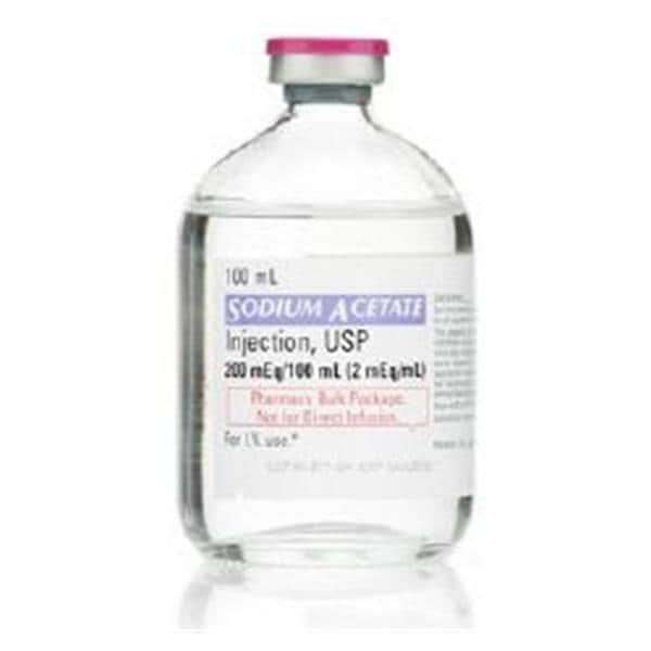Sodium Acetate Injection, USP, 2 meq/ml, 100 ml Vial, Pharmacy Bulk Package Glass Fliptop Vial, 25/cs (Rx) (Item is Non-Returnable) (We must have your Wholesale Drug License on File before shipping this product) (US Only, Excluding IN and ND)