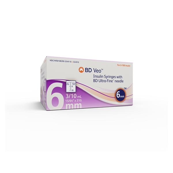 Insulin Syringe, Ultra-Fine Needle, 31G x 6mm, 0.3cc, 100/sp, 5 sp/cs (Continental US Only) (Drop Ship Requires Pre-Approval)
