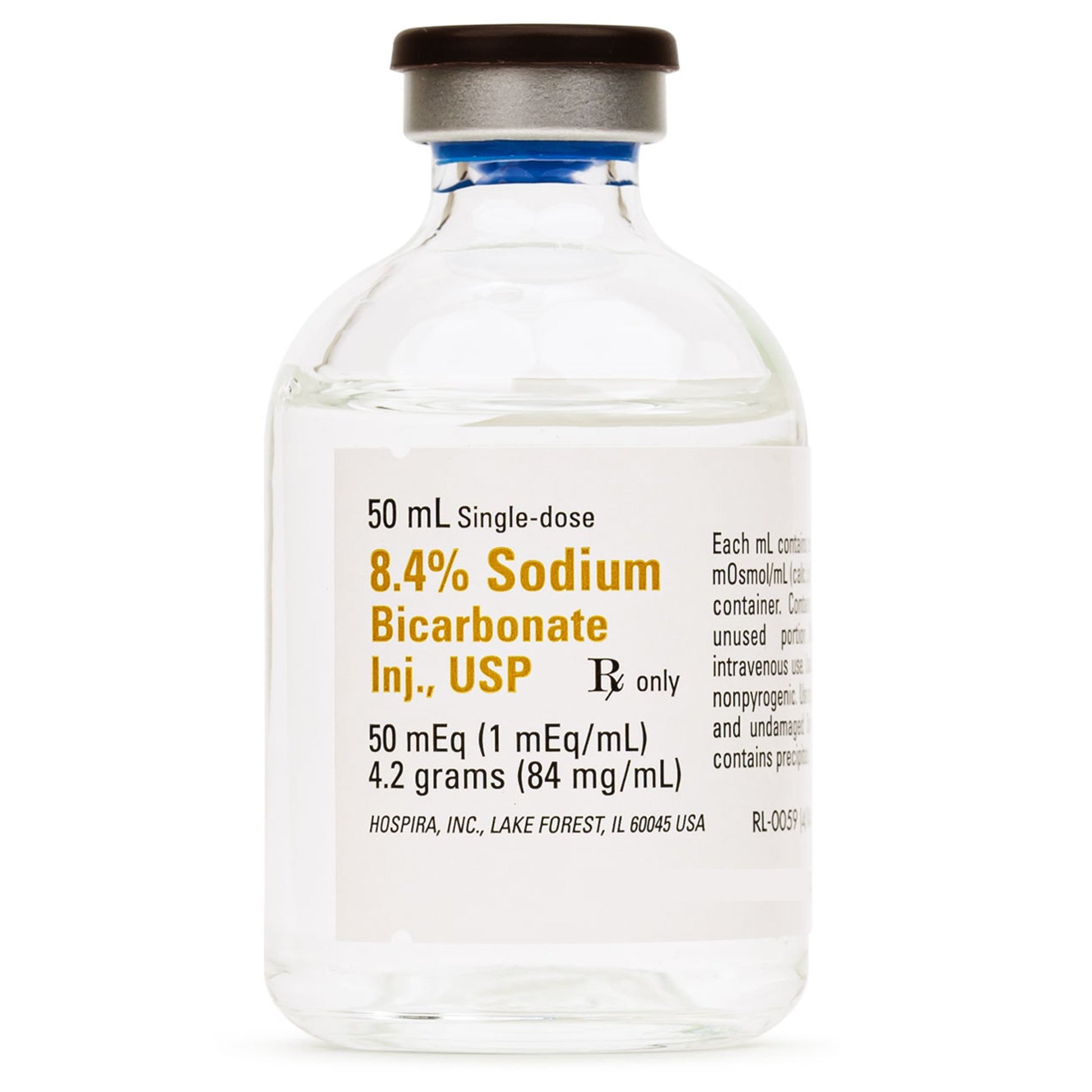 Sodium Bicarbonate Injection, USP, 0.084, 50 ml Vial, Single Dose, Glass Fliptop Vial, 25/bx (Rx) (Item is Non-Returnable) (We must have your Wholesale Drug License on File before shipping this product) (US Only, Excluding IN and ND)