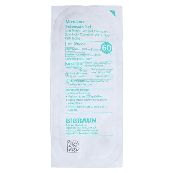 Extension Set, PVC-Free Fluid Path, 0.02" ID, Male & Female Luer Locks, Use for Higher Flow Rates & Vicous Fluids, 0.8mL Priming Volume, 60"L, Latex Free (LF), 50/cs (Rx) (Item is Non-Returnable) (Continental US+HI Only, Excluding IN and ND)