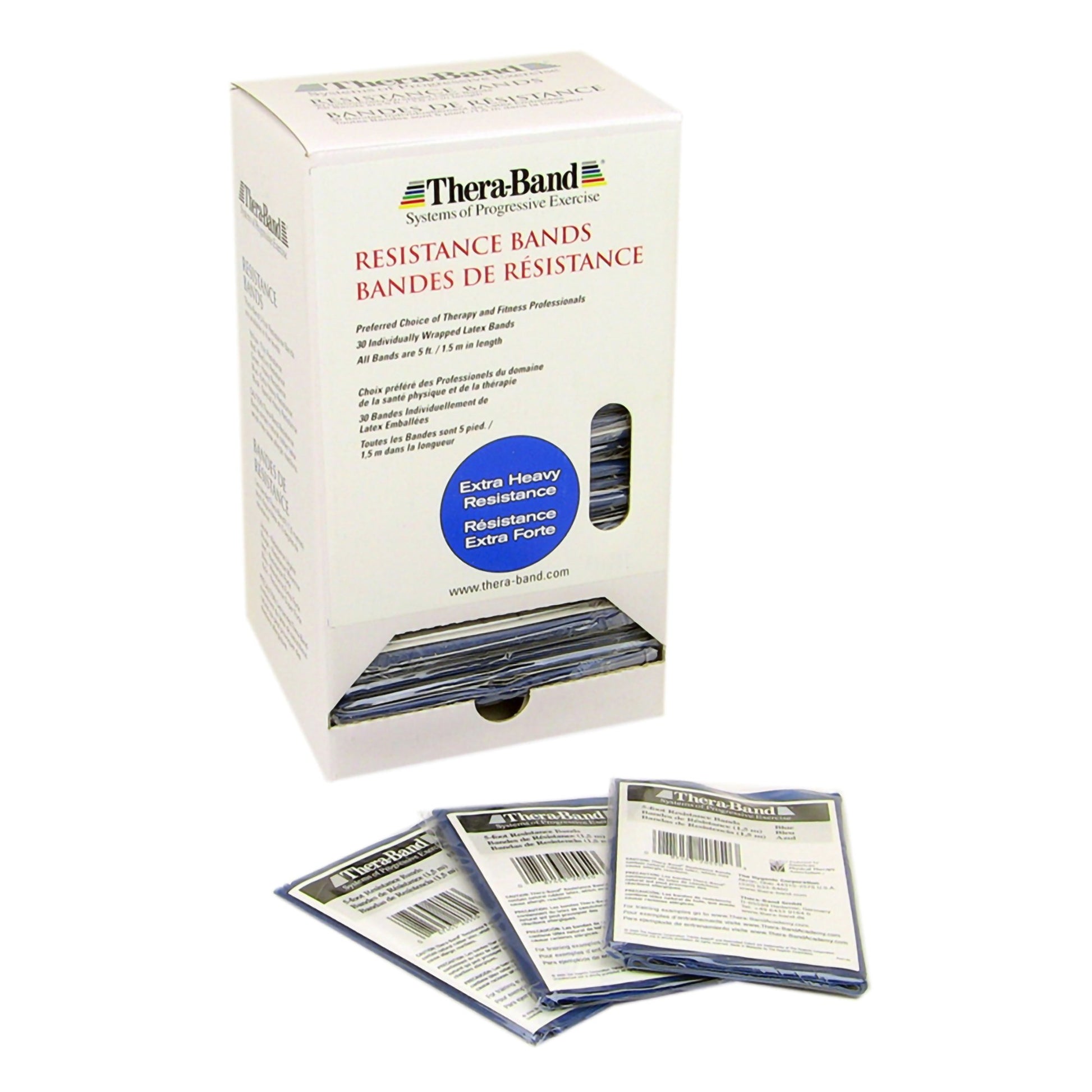 Resistance Band Dispenser Package, Blue/ X-Heavy, 30 Pk Dispenser Box of 5 ft Bands with Individually Packaged Bands with Safety Instructions, 4 ea/cs (045163) (Legacy# 20550) (US Only)