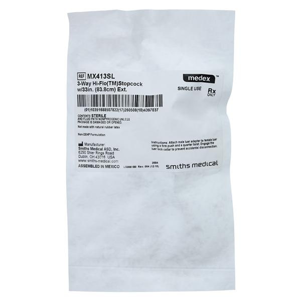 Extension Set, 3-Way Hi-Flo Stopcock Standard Bore Extension, Slide Swivel Luer, Non-DEHP Formulation, Latex Free (LF), 4.1mL, 35" (89cm), 50/cs (US Only)
