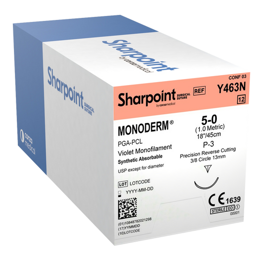 Monoderm Suture, Monofilament, Reverse Cutting, Size 5-0, 18"/45cm, 13mm, 3/8 Circle, 12/bx
