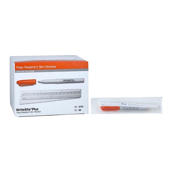WriteSite Plus Prep Resistant Skin Marker, Regular Tip, w/ruler and 6 labels, Sterile, 50/box (US Only) (Not Available For Sale into Canada)