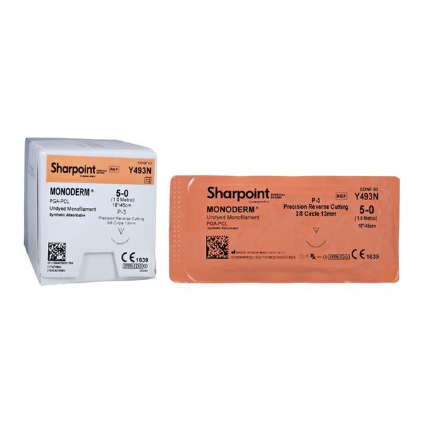 Monoderm Suture, Monofilament, Reverse Cutting, Size 5-0, 18"/45cm, 13mm, 3/8 Circle, 12/bx
