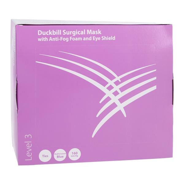 Surgical Mask, Tie-On, Duckbill, Foam Anti-Fog, Integrated Eyeshield, Mediterranean Blue, 25/bx, 4 bx/cs (Continental US Only) (On Vendor Allocation - Availibility May Be Limited)