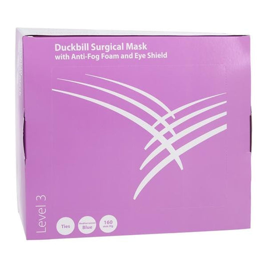 Surgical Mask, Tie-On, Duckbill, Foam Anti-Fog, Integrated Eyeshield, Mediterranean Blue, 25/bx, 4 bx/cs (Continental US Only) (On Vendor Allocation - Availibility May Be Limited)