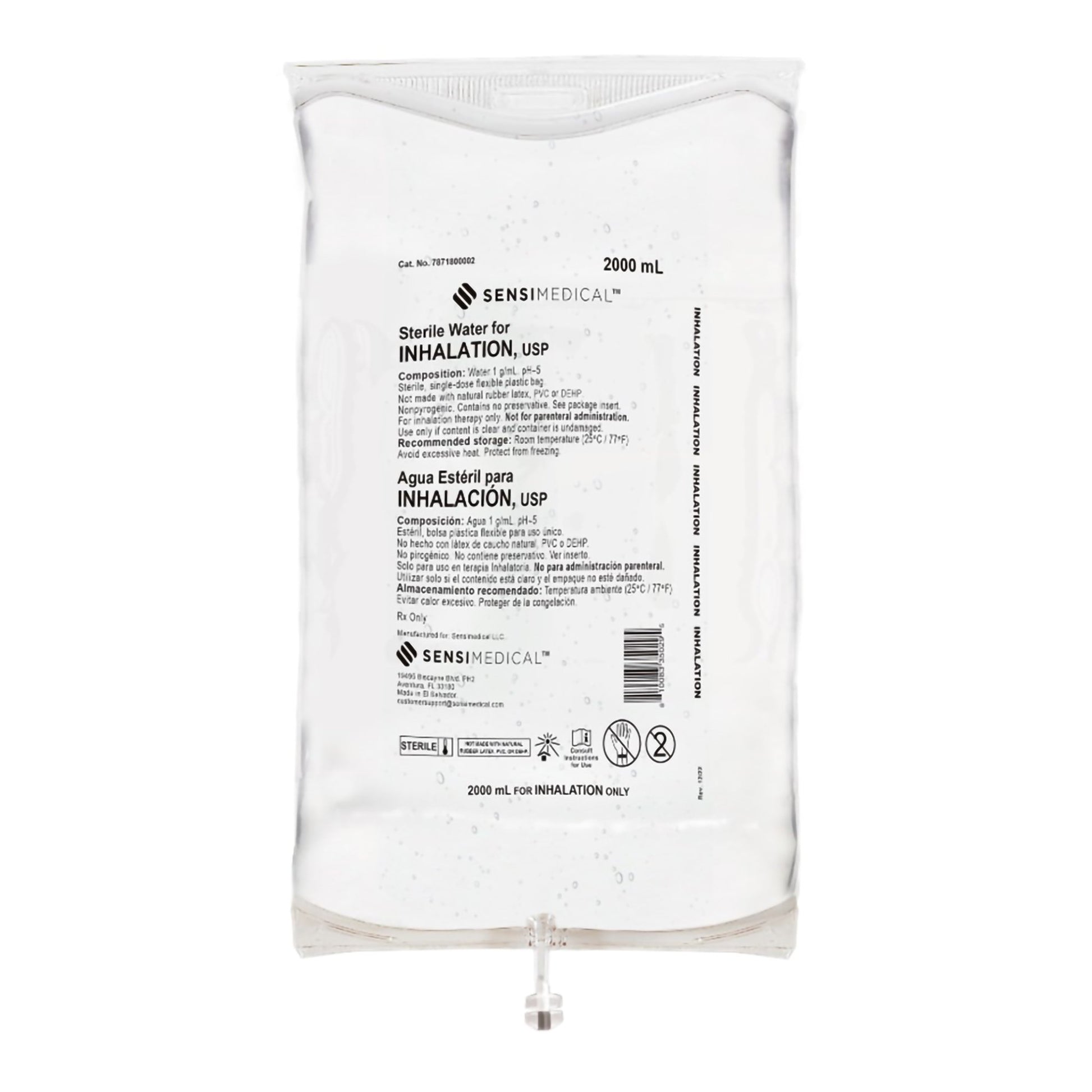 Sterile Water for Inhalation DEHP Free Bag, USP, 2000mL 6bgs/cs