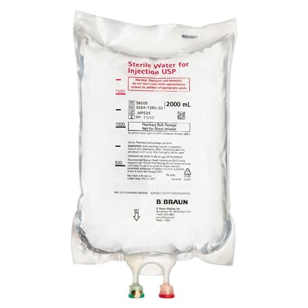 Sterile Water for Injections, USP, 2 Liter Bag (Rx), 4/cs (Continental US+HI Only)&nbsp;&nbsp;<Strong style="color:red">Max weekly quantity allowed: 10</Strong>