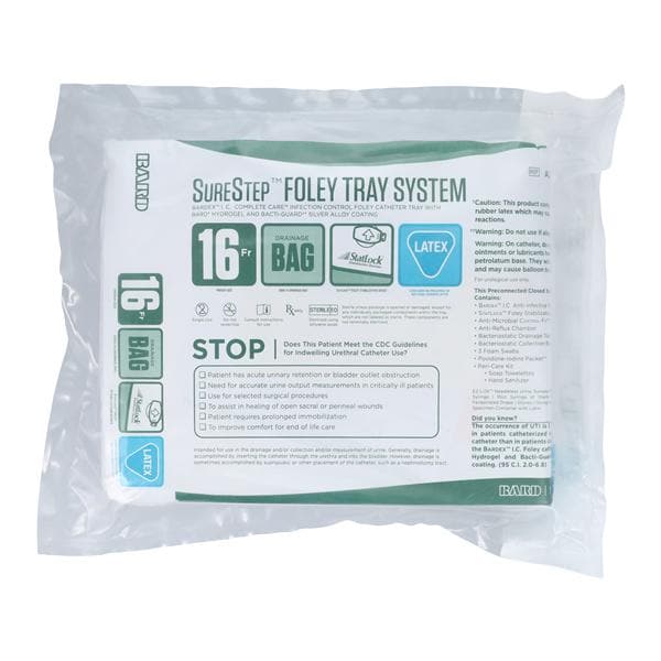 Surestep Foley Tray, 16FR, Bardex I.C., Complete Care, Drainage Bag, Statlock Stabilization Device, 10/cs (US Only)