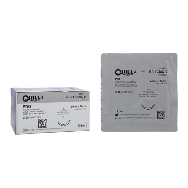 PDO Suture, Diamond Point, Size 2-0, 24cm x 24cm, 26mm, 3/8 Circle, 12/bx