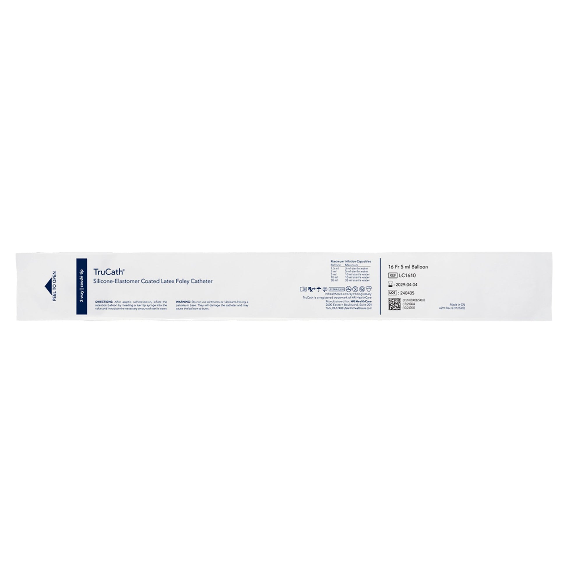 Catheter, TruCath, Silicone-Elastomer Coated Latex, Foley, 2-Way, Coude Tip, 5ml Balloon, 16fr, 12ea/cs