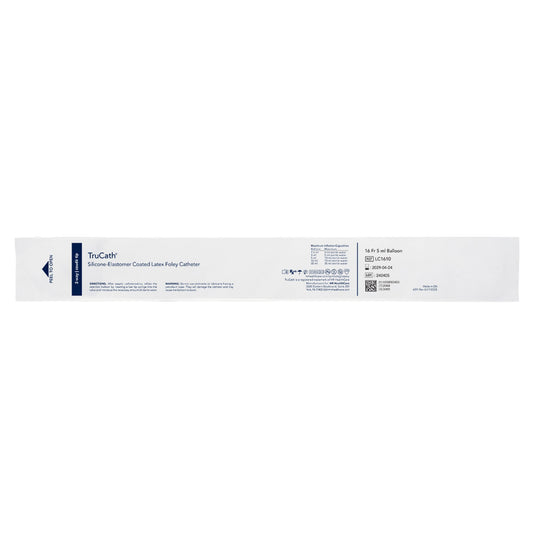 Catheter, TruCath, Silicone-Elastomer Coated Latex, Foley, 2-Way, Coude Tip, 5ml Balloon, 16fr, 12ea/cs