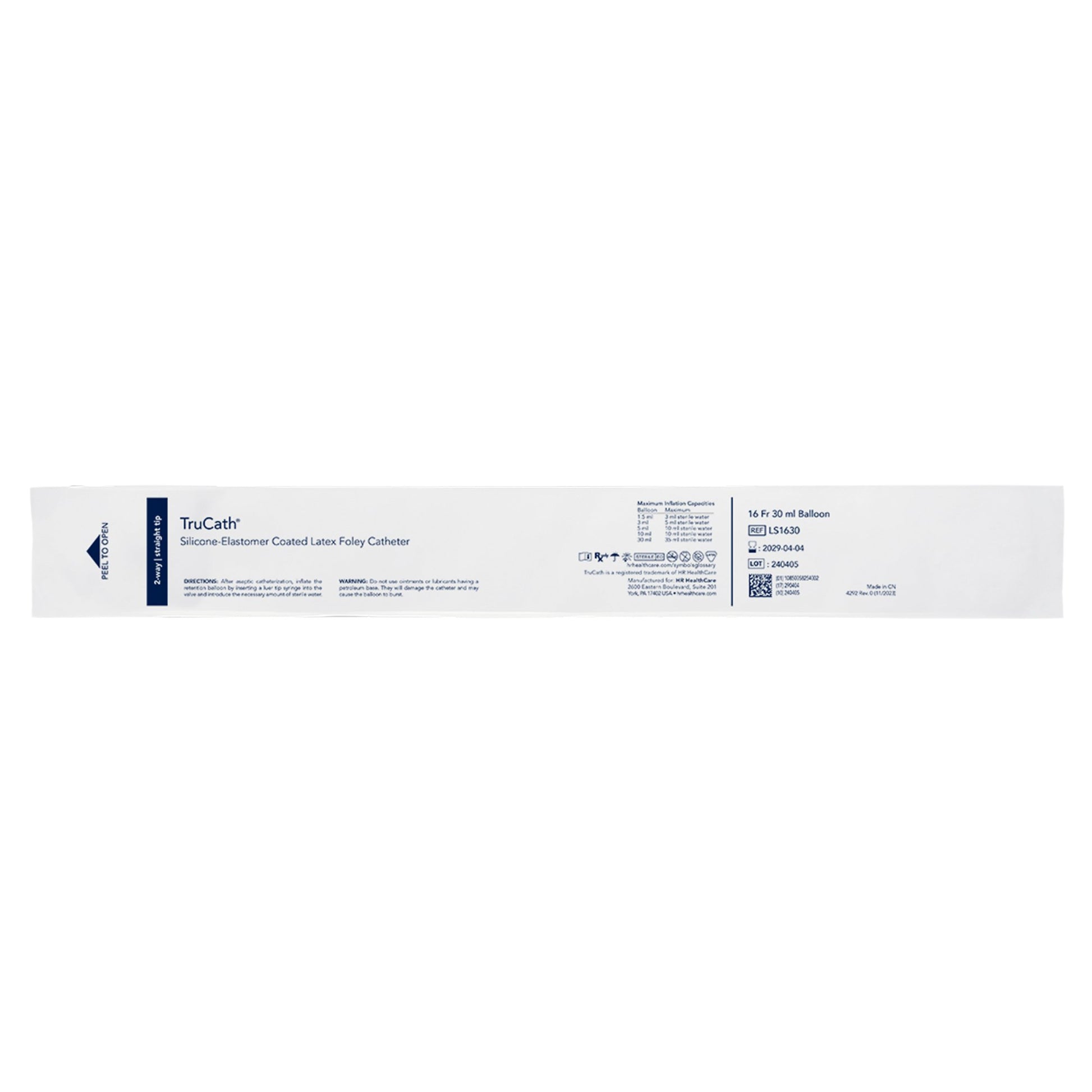 Catheter, TruCath, Silicone-Elastomer Coated Latex, Foley, 2-Way, 30ml Balloon, 16fr, 12ea/cs