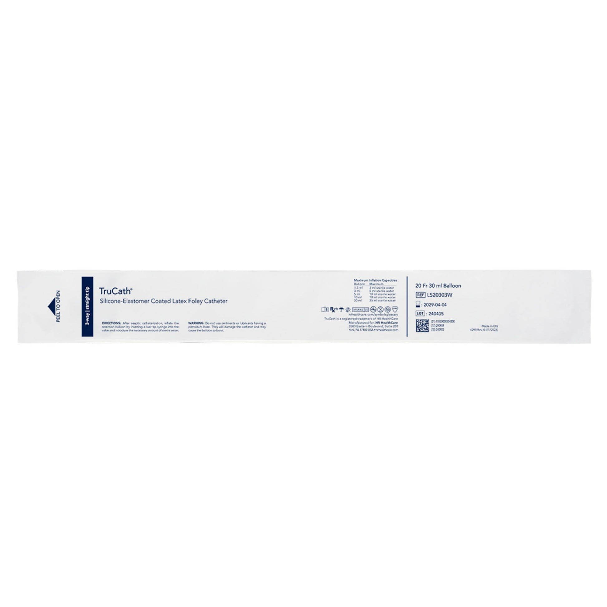 Catheter, TruCath, Silicone-Elastomer Coated Latex, Foley, 3-Way, 30ml Balloon, 20fr, 12ea/cs
