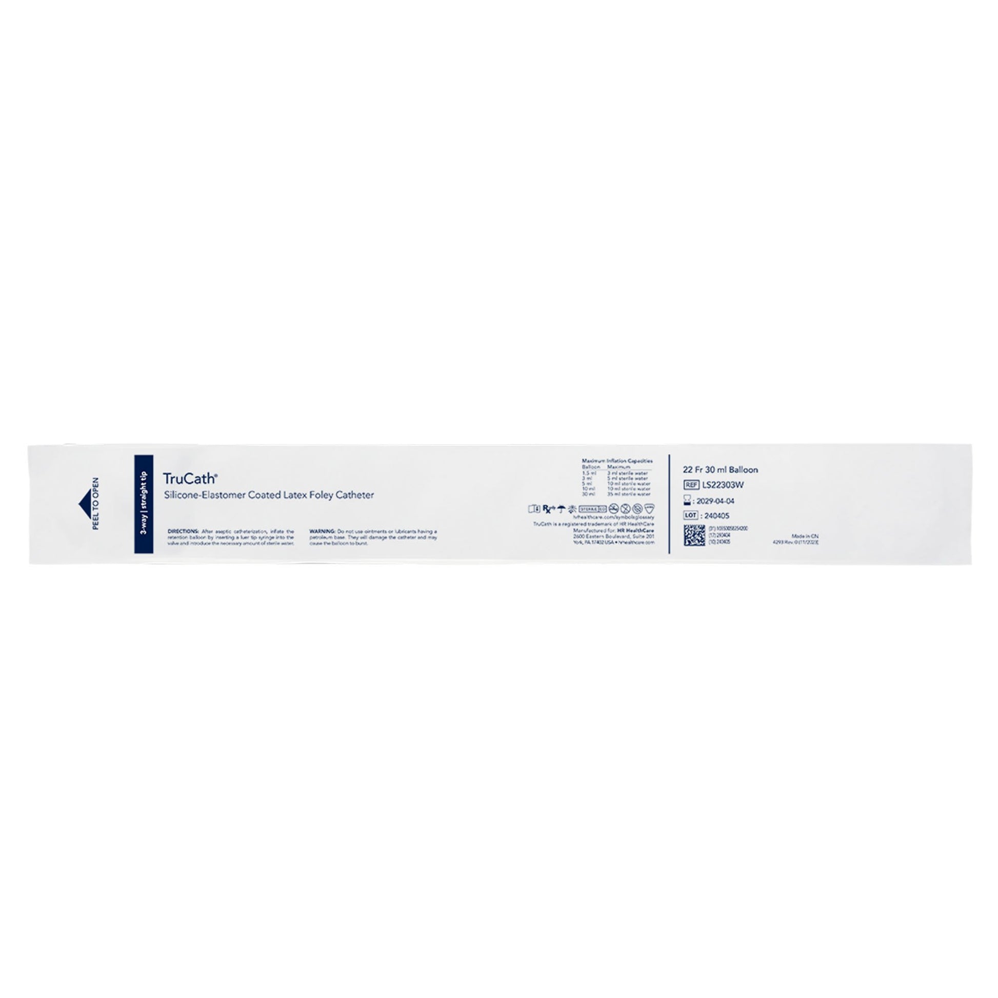 Catheter, TruCath, Silicone-Elastomer Coated Latex, Foley, 3-Way, 30ml Balloon, 22fr, 12ea/cs