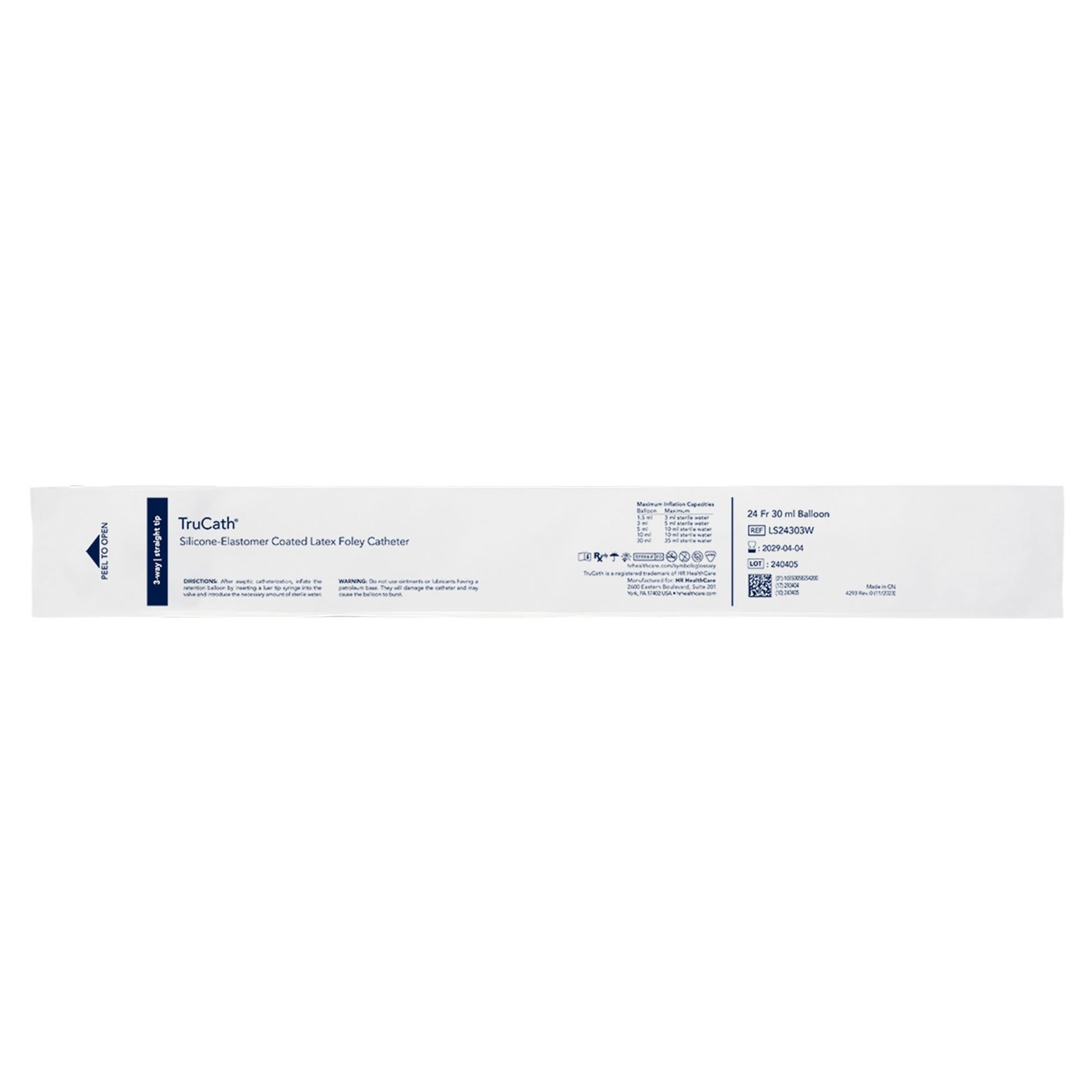 Catheter, TruCath, Silicone-Elastomer Coated Latex, Foley, 3-Way, 30ml Balloon, 24fr, 12ea/cs