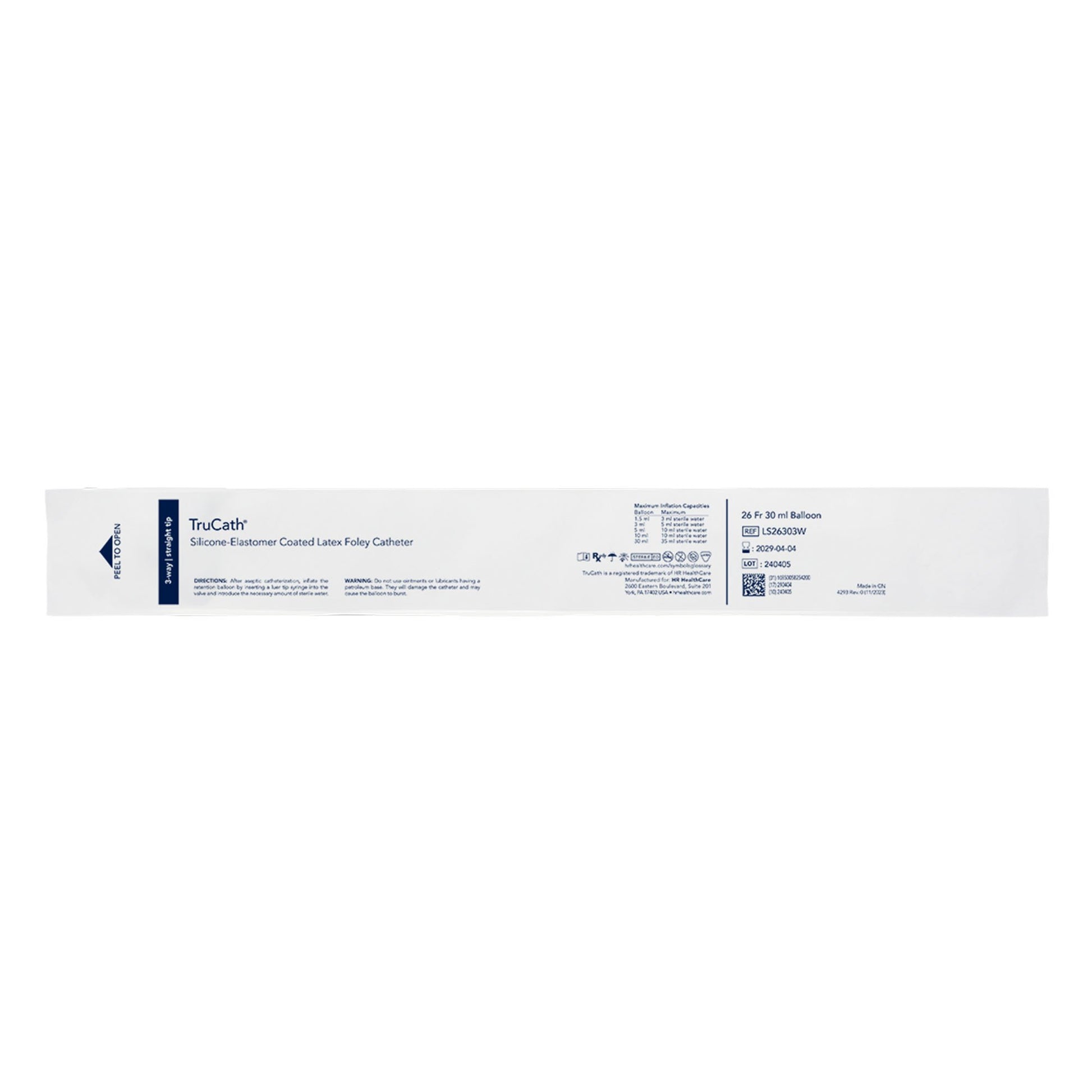 Catheter, TruCath, Silicone-Elastomer Coated Latex, Foley, 3-Way, 30ml Balloon, 26fr, 12ea/cs