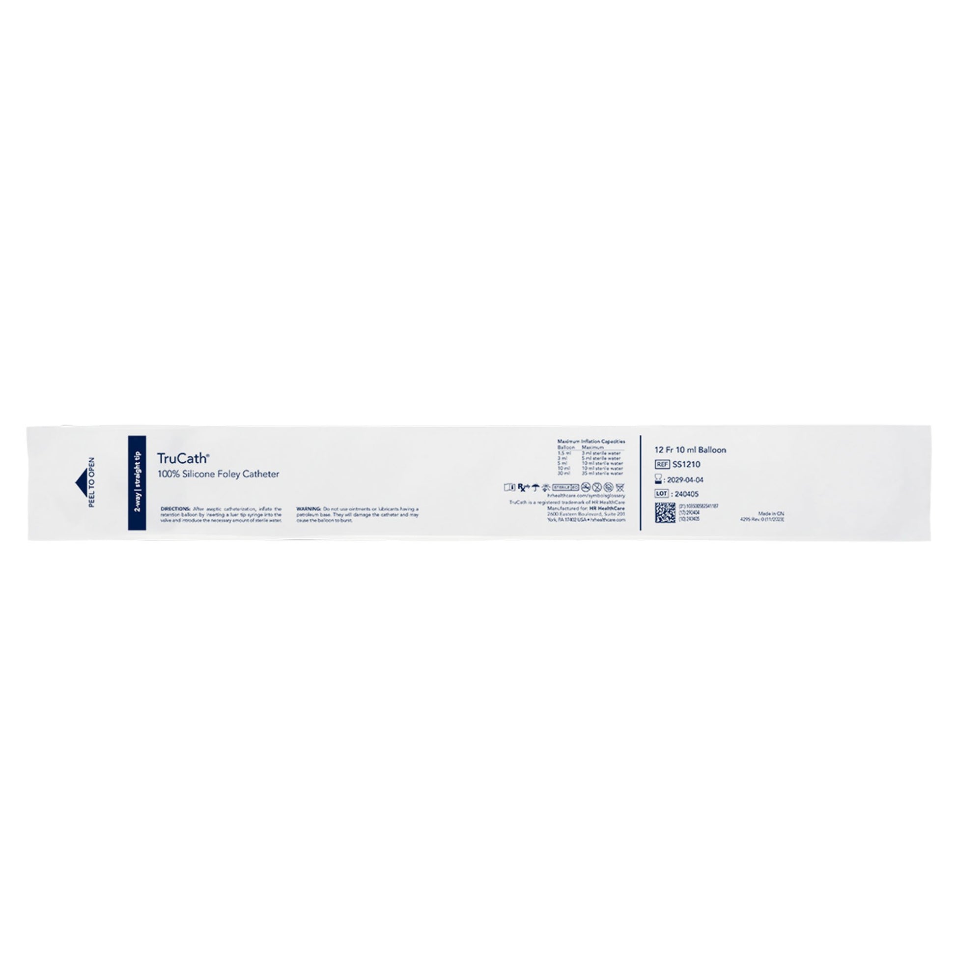Catheter, TruCath, 100% Silicone Foley Catheter, 2-Way, 10ml Balloon, 12fr, 12ea/cs