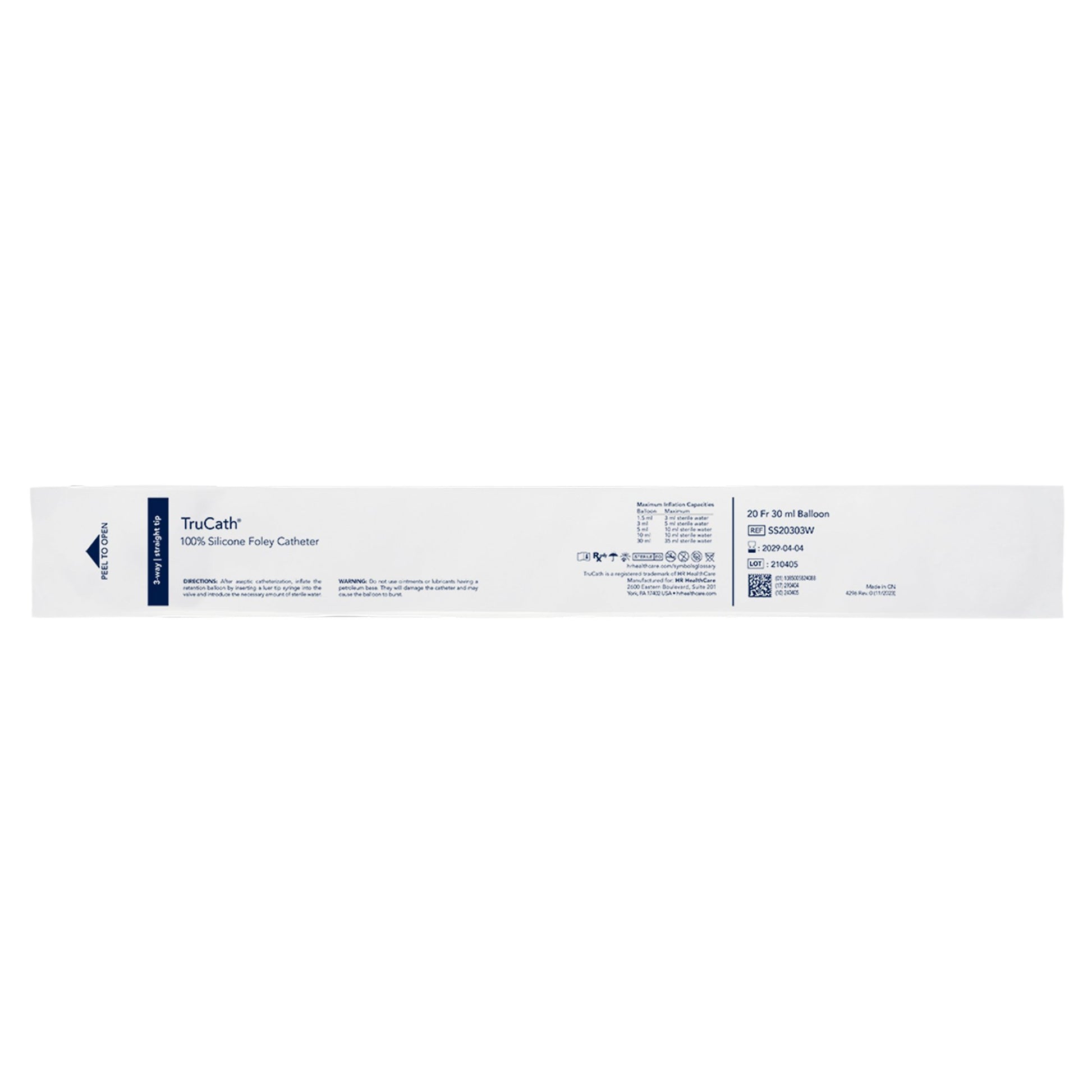 Catheter, TruCath, 100% Silicone Foley Catheter, 3-Way, 30ml Balloon, 20fr, 12ea/cs
