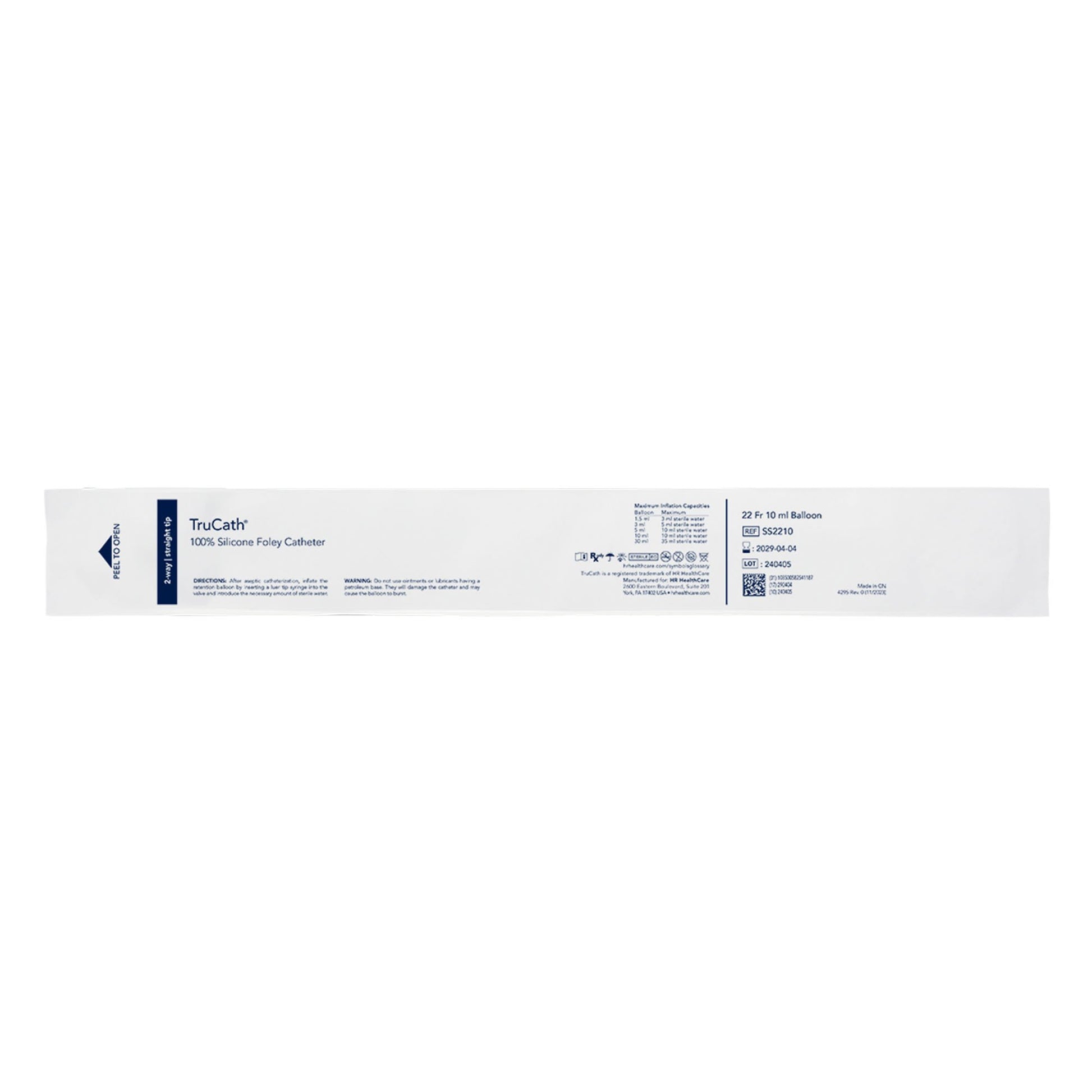 Catheter, TruCath, 100% Silicone Foley Catheter, 2-Way, 10ml Balloon, 22fr, 12ea/cs
