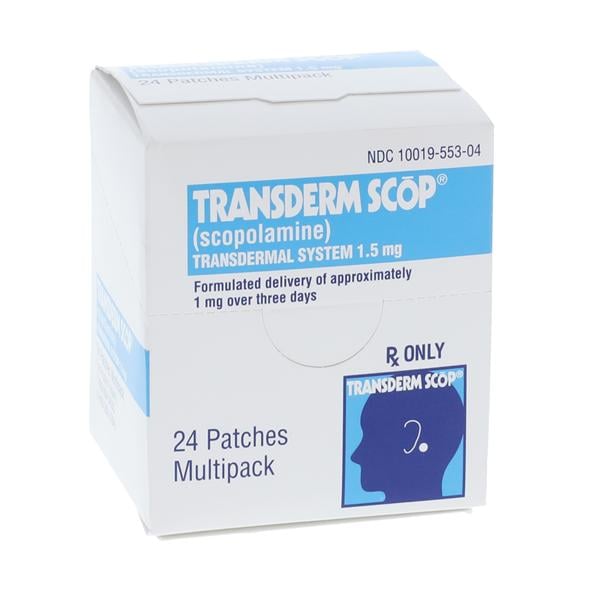 Transderm Scop Scopolamine Patch, 1.5mg/3 Day, 24/pk (Rx) (Continental US Only) (Product Access Restricted. Check with your sales rep to verify eligibility)