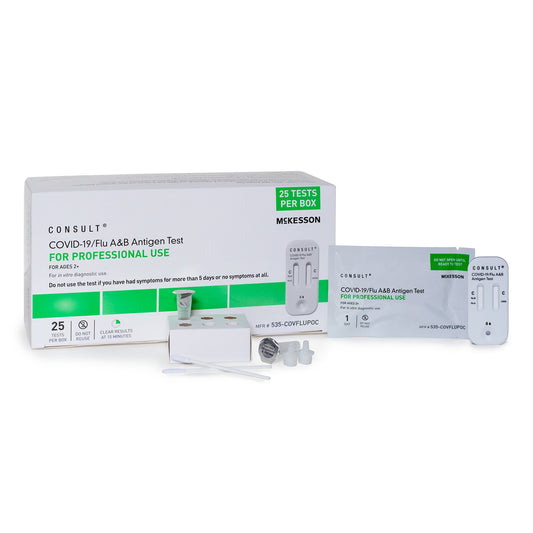 Respiratory Test Kit McKesson Consult® COVID-19 / Flu A&B Antigen Test (Professional) 25 Tests CLIA Waived (535-COVFLUPOC)