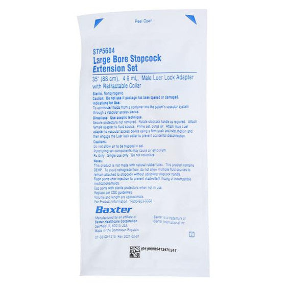 Extension Set, Large Bore Stopcock, Male Lock Adapter with Retractable Collar, 4.9 ml, 35" Length, Non-Pyrogenic, Contains DEHP, Sterile, 48/cs (Rx) (Continental US Only)  (Product Access Restricted. Check with your sales rep to verify eligibility)