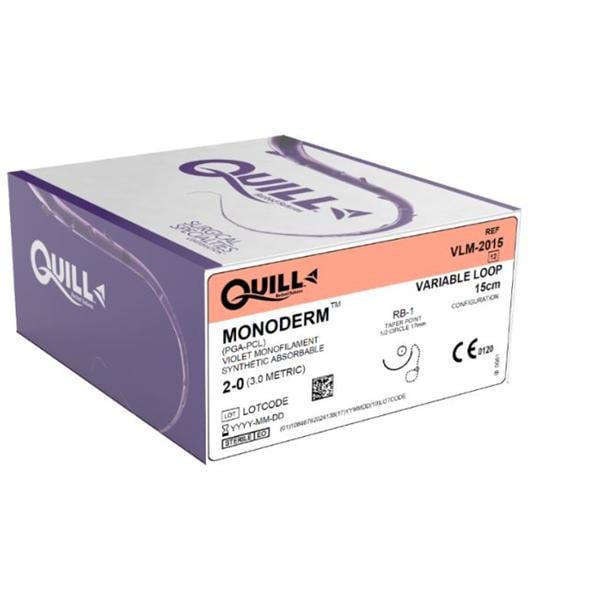 Monoderm Violet Suture, Taper Point, Size 2/0, 15cm, 17mm, 1/2 Circle, 12/bx