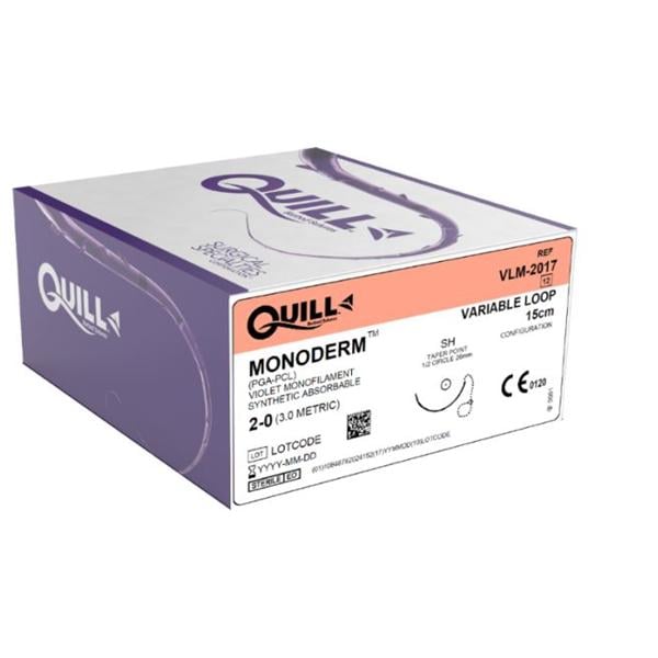 Monoderm Violet Suture, Taper Point, Size 2/0, 15cm, 26mm, 1/2 Circle, 12/bx