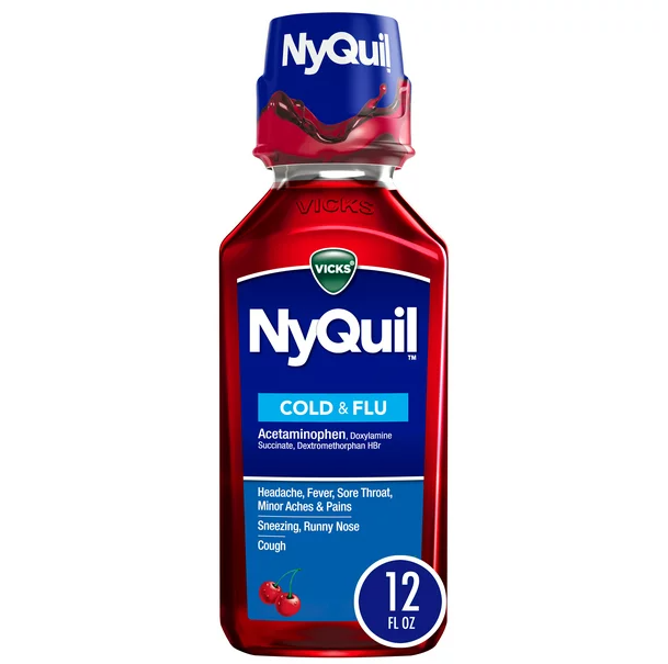 Vicks Nyquil Liquid, Flu/Cold, Cherry, 12oz, 12/cs (To Be DISCONTINUED)