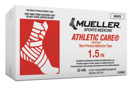 Athletic Trainers' Tape, White, 1.5" x 15 yd, 32 rolls/cs (Products are only available for sale in the U.S.) (Products cannot be sold on Amazon.com or any other 3rd party platform without prior approval by Mueller.)