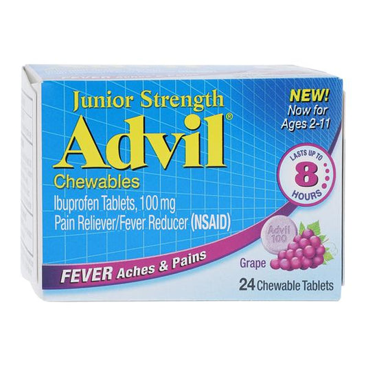 Advil Junior Chewables, Grape, 100mg, 24/pk, 72 pks/cs