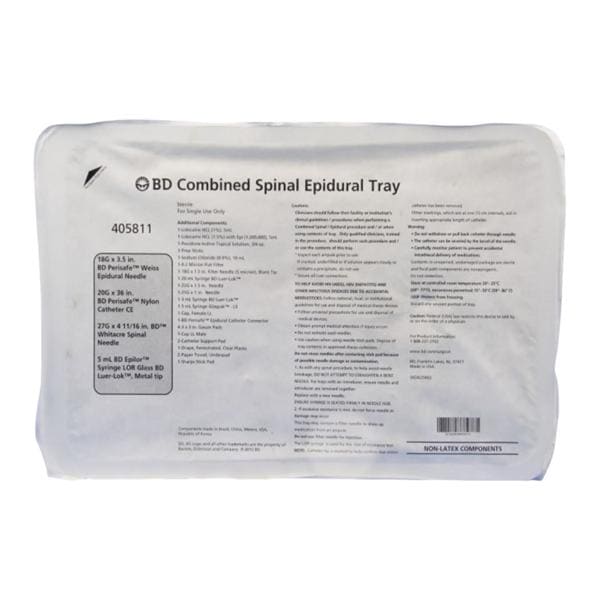 Epidural Tray: 18G x 3_" Tuohy (Weiss) Epidural Needle, 27G x 4 11/16" Whitacre Spinal Needle, 20G x 36" Perisafe Nylon Epidural Catheter Closed End, 5mL Epilor Glass LOR Syringe Luer Lock Metal Tip, Lidocaine HCL (1%) 5mL, Blue Drape (Rx), 10/cs (Temp Sensitive; Non-Returnable) (Continental US Only) (Drop Ship Requires Pre-Approval)