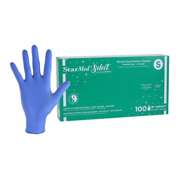 Exam Glove, Nitrile, Powder-Free (PF), Textured Fingertips, Beaded Cuff, Small, 100/bx, 10 bx/cs (96 cs/plt)