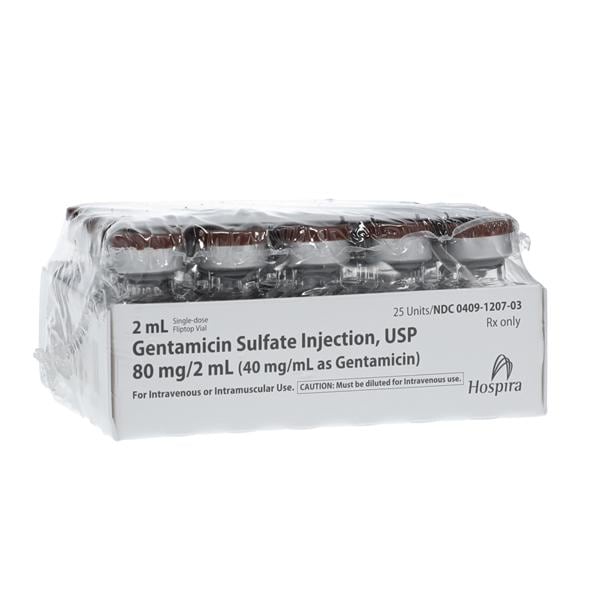 Gentamicin Sulfate Injection, USP, 40 mg/ml, 2 ml Vial, Single Dose, Glass Fliptop Vial, 25/bx
