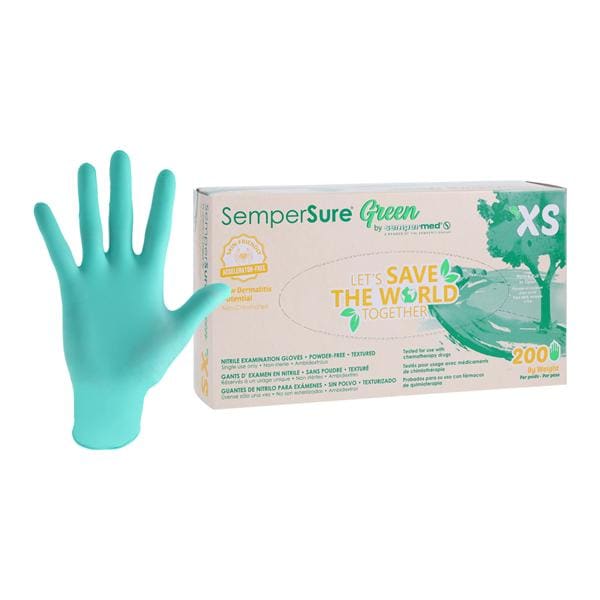 Exam Glove, Nitrile, Green, Textured, X-Small, Powder Free (PF), 200/bx, 10 bx/cs