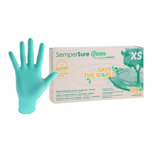 Exam Glove, Nitrile, Green, Textured, X-Small, Powder Free (PF), 200/bx, 10 bx/cs