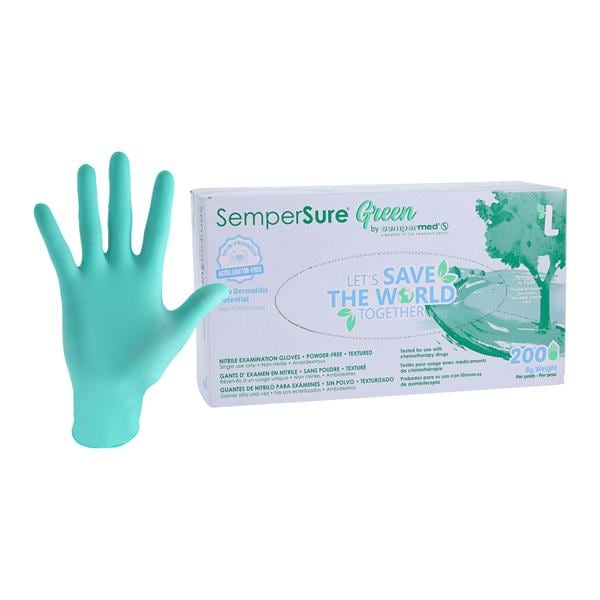 Exam Glove, Nitrile, Green, Textured, Large, Powder Free (PF), 200/bx, 10 bx/cs (50 cs/plt)
