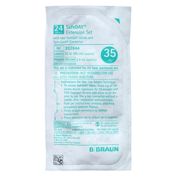 IV Admin Set, Standard Bore Extension Set with Female Luer Lock Connector & Two Needle-Free Access Ports 25" & 6" Above Distal End, Sliding SPIN-LOCK Connector, DEHP & Latex Free (LF), Priming Volume: 5.5mL, 35"L, (88.9 cm), 50/cs (Rx) (Continental US+HI Only)